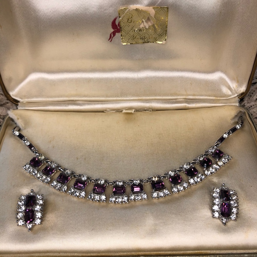 Bogoff Vintage Jewelry Set, purple  rhinestones